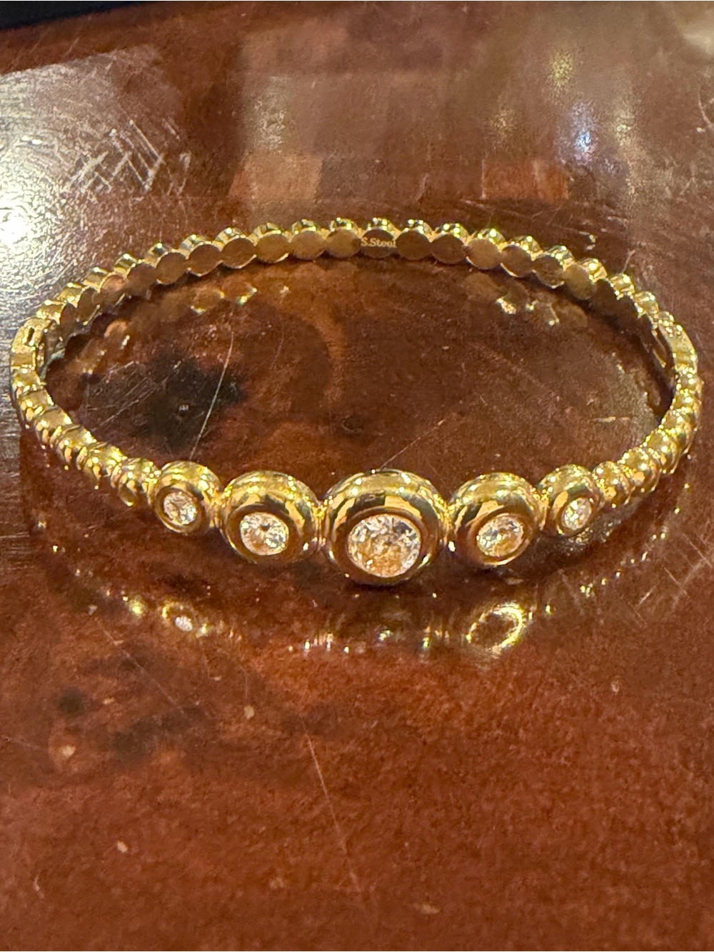 Gold Crystal Bezel Bangle Bracelet - Women Jewelry